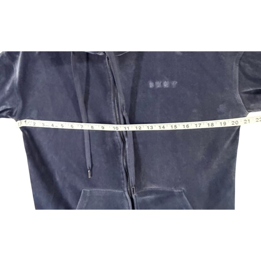DKNY Sport Velour Hoodie Jacket Womens M Blue Velvet Full‎ Zip Logo Sporty Cozy - Picture 6 of 14
